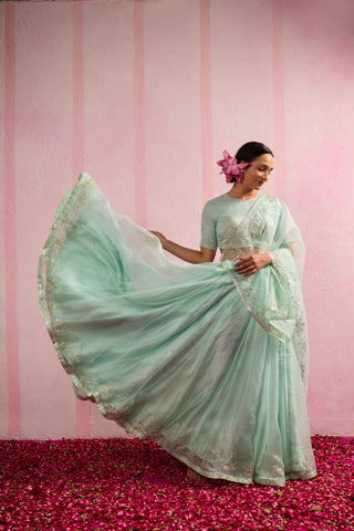 Jalpari Mint Organza Silk Lehenga