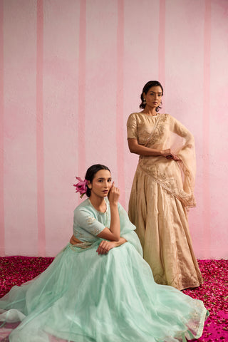 Jalpari Mint Organza Silk Lehenga