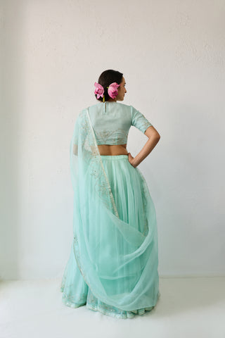 Jalpari Mint Organza Silk Lehenga