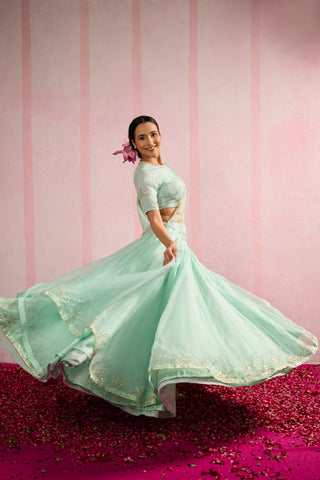 Jalpari Mint Organza Silk Lehenga