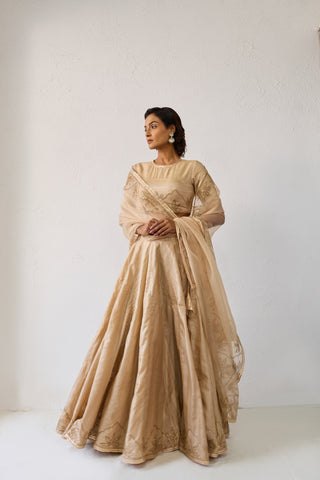 Jalpari Beige Tussar Silk Lehenga