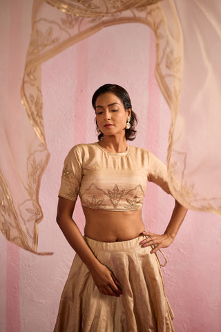 Jalpari Beige Tussar Silk Lehenga