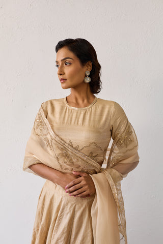 Jalpari Beige Tussar Silk Lehenga