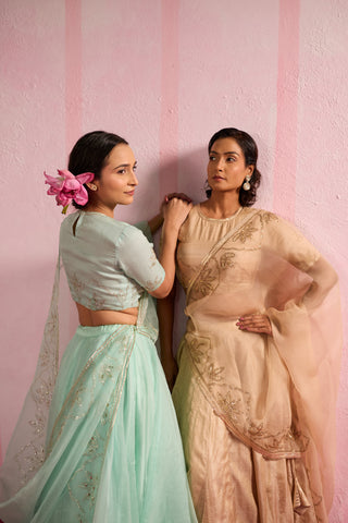 Jalpari Beige Tussar Silk Lehenga