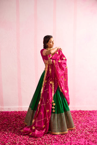Meera Green Mul Chanderi Lehenga