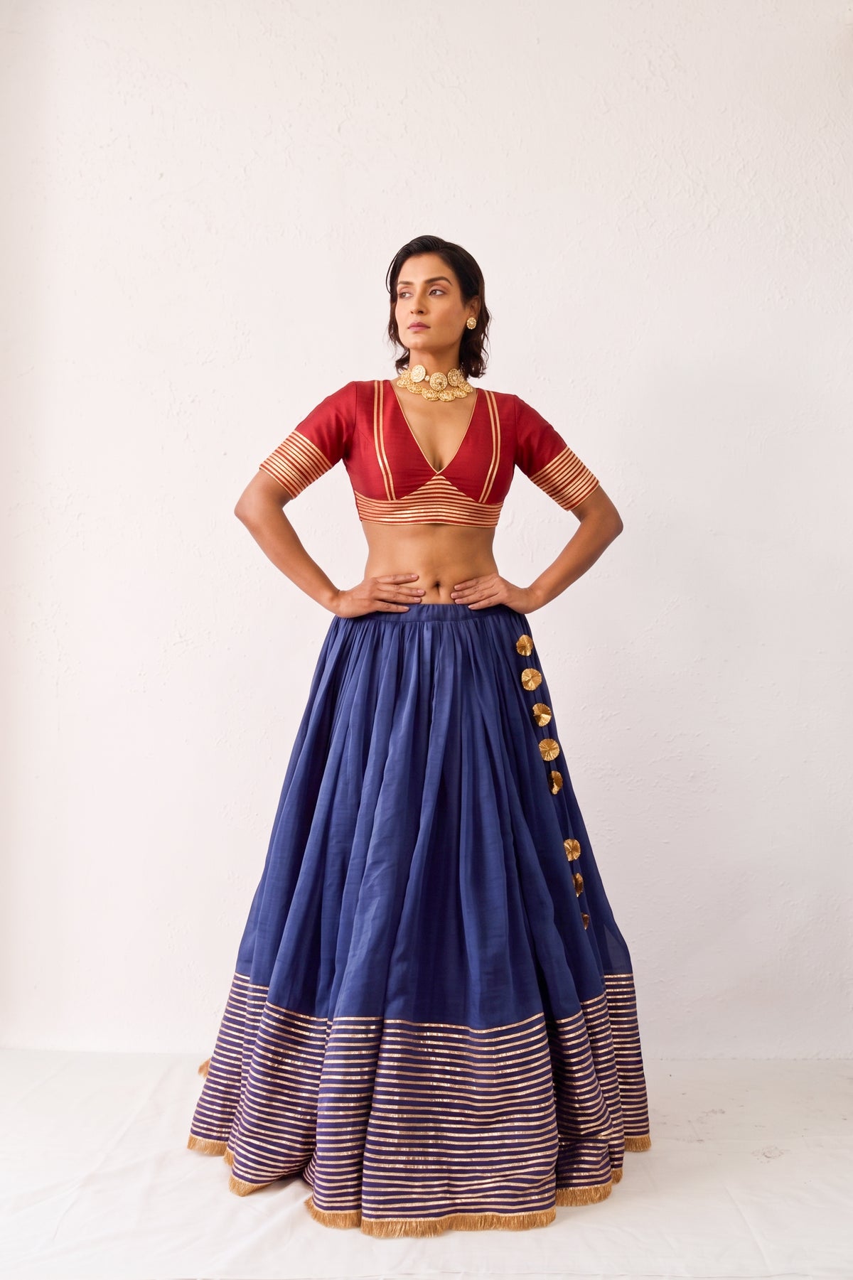 Meera Blue Mul Chanderi Lehenga