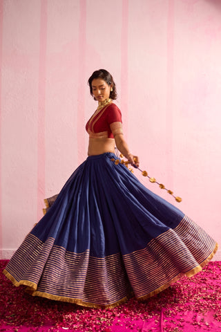 Meera Blue Mul Chanderi Lehenga