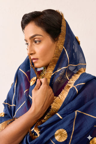 Meera Blue Mul Chanderi Lehenga
