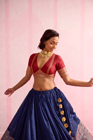 Meera Blue Mul Chanderi Lehenga
