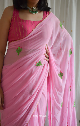 The Cactus Story Pink Georgette Saree