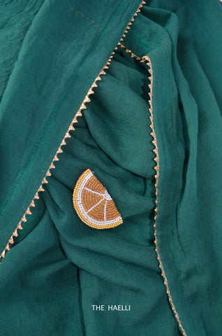 Sage Green Cotton Saree with Brooch