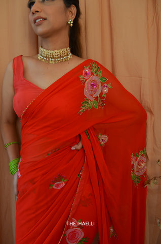 Love At First Sight Red Georgette Saree