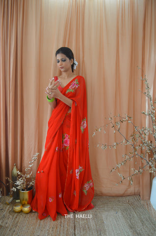 Love At First Sight Red Georgette Saree