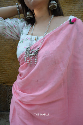Rose Cotton Saree with brooch