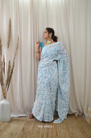 Dewdrop White Cotton Saree