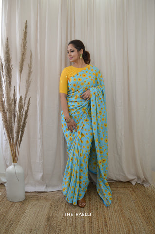 Sunflower Blue Cotton Saree