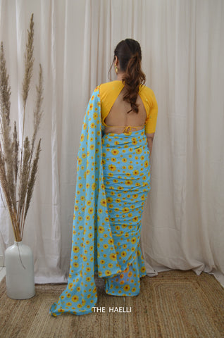 Sunflower Blue Cotton Saree