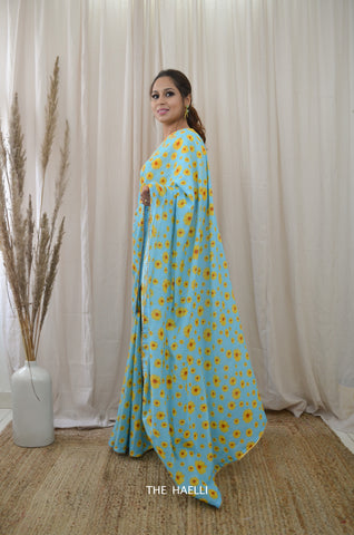 Sunflower Blue Cotton Saree