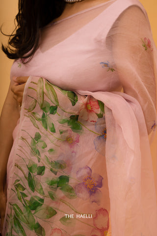 Paradise Garden Pink Organza Saree