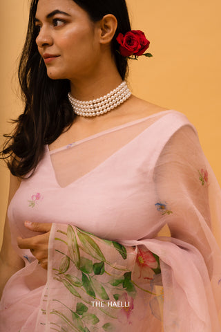 Paradise Garden Pink Organza Saree