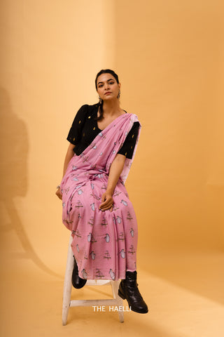 Penguin Mauve Cotton Saree