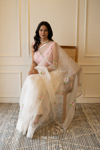 Rooh White Organza Silk Saree