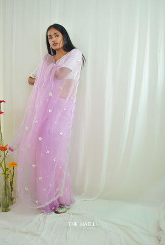 Princess Lilac Organza Silk Saree