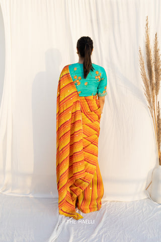 Chestnut Orange Hand-Embroidered Silk Saree