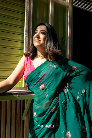 Queen Green Georgette Saree