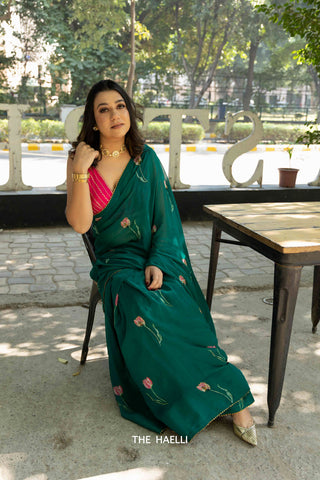 Queen Green Georgette Saree