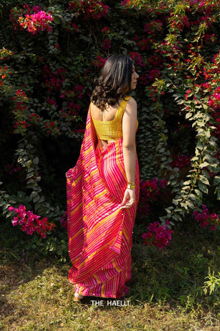 Chestnut Pink Hand-Embroidered Silk Saree