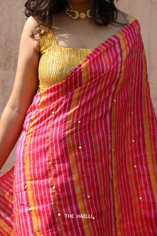 Chestnut Pink Hand-Embroidered Silk Saree