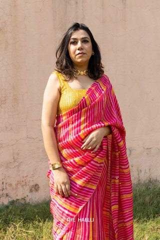 Chestnut Pink Hand-Embroidered Silk Saree