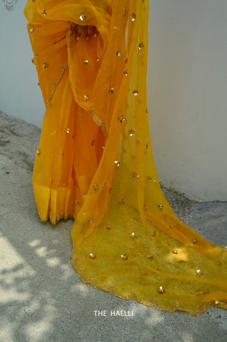 Princess Yellow Oraganza Silk Saree