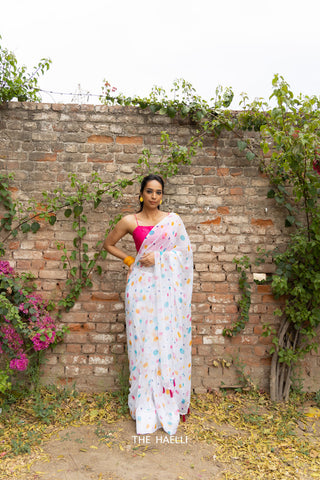 Gulaal White Chiffon Saree