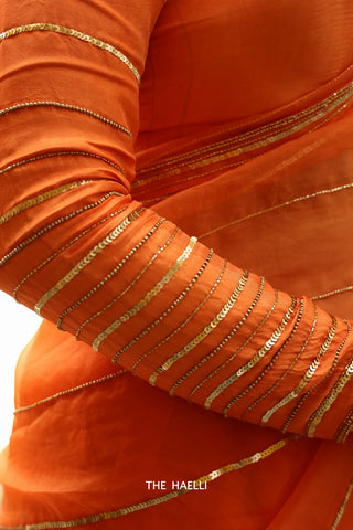 Maya Orange Organza Silk Saree