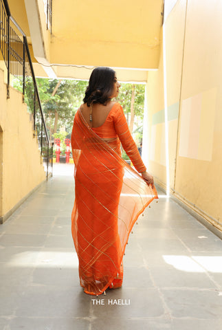 Maya Orange Organza Silk Saree