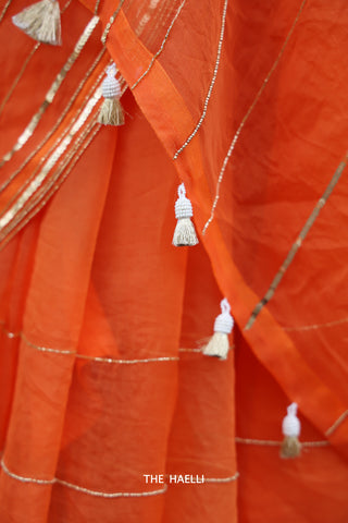 Maya Orange Organza Silk Saree