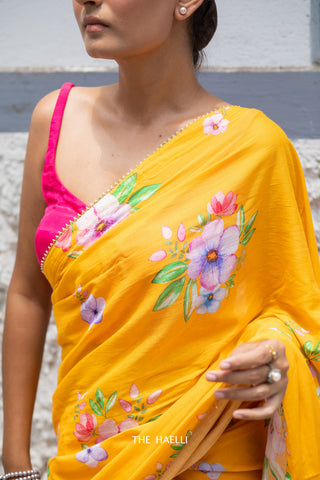 Bageecha Cotton Yellow Saree