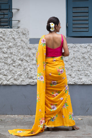 Bageecha Cotton Yellow Saree