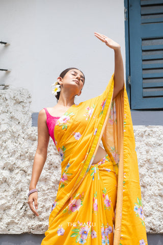 Bageecha Cotton Yellow Saree