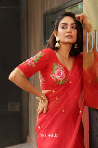 Noor Red Organza Silk Saree