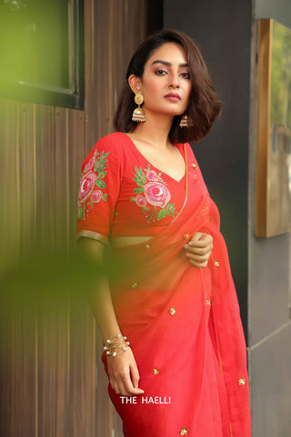 Noor Red Organza Silk Saree