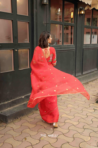 Noor Red Organza Silk Saree