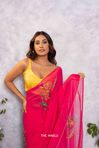 Sufi Pink Georgette Silk Saree