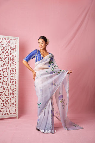 Inara Blue Organza Silk Saree