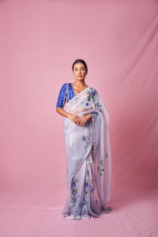 Inara Blue Organza Silk Saree