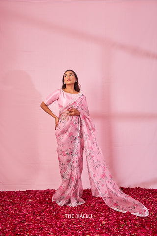 Rumi Pink Organza Silk Saree