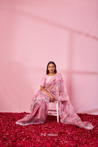 Rumi Pink Organza Silk Saree