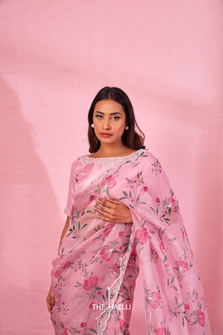 Rumi Pink Organza Silk Saree